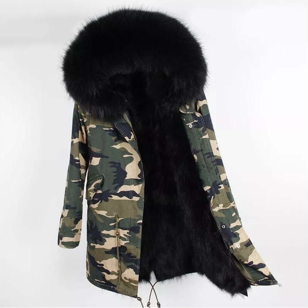 Fur (raccoon) lined winter coat. Cotton shell, the lining is removable.